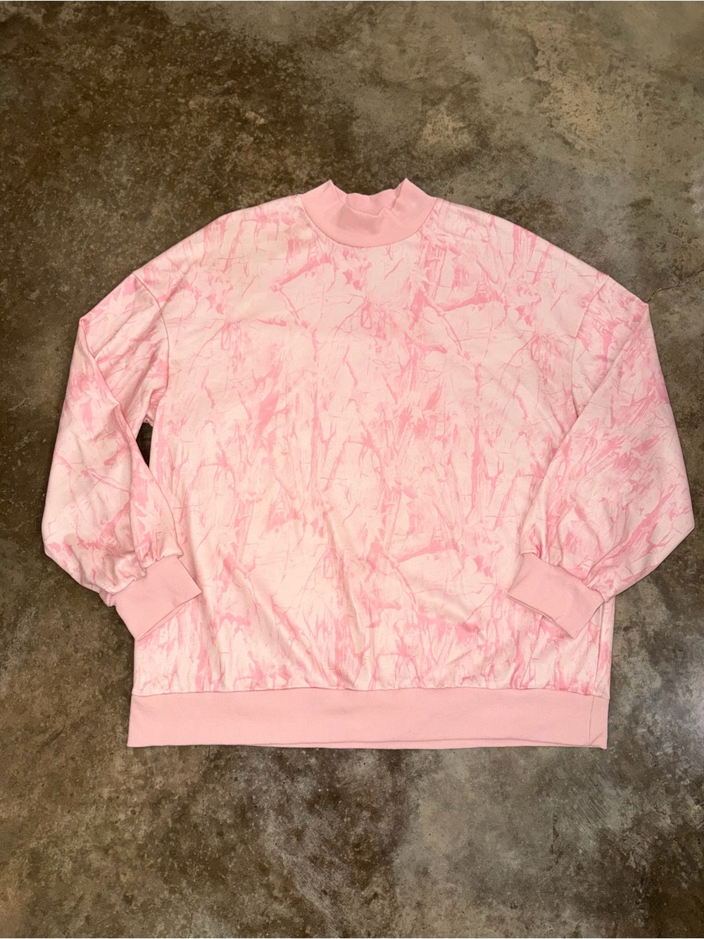 Pink Camo Oversized Sweatshirt Mock Neck Pullover Relaxed Fit XL Fall Hunt